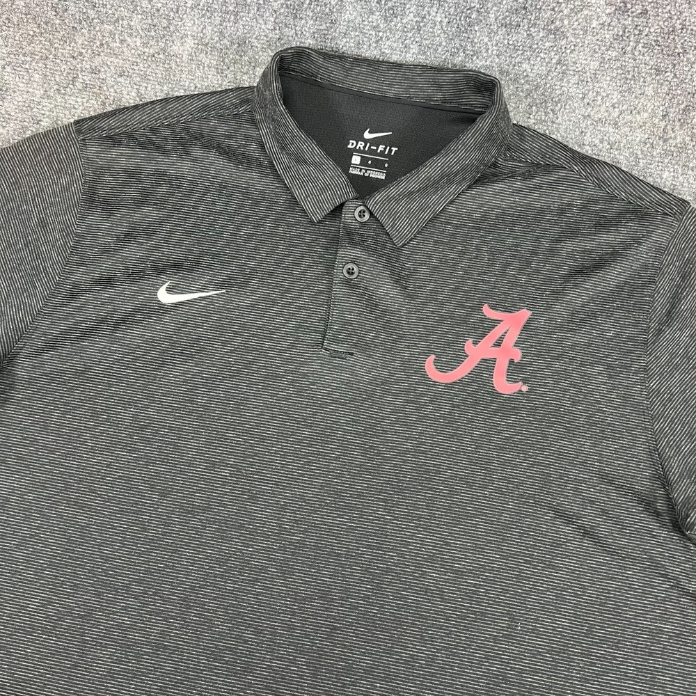 Alabama Crimson Tide Men's Nike Dri-Fit SS Heather Gray Striped Polo Shirt SZ L